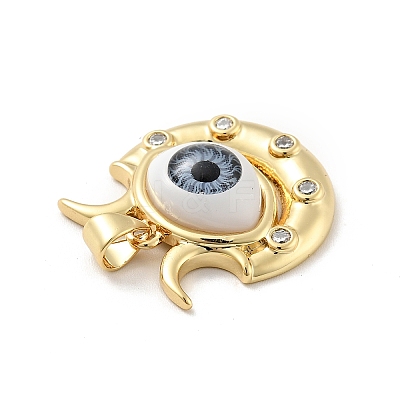 Evil Eye with Moon Brass Micro Pave Clear Cubic Zirconia Pendants KK-G419-10G-01-1