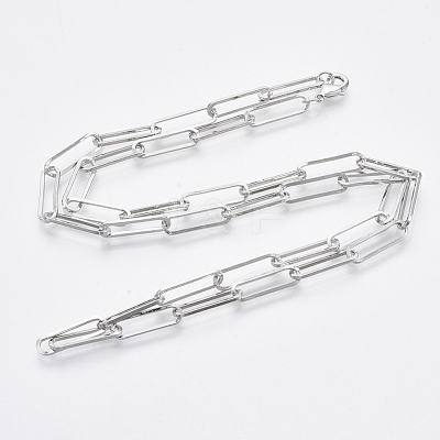 Brass Flat Oval Paperclip Chain Necklace Making MAK-S072-07B-P-1