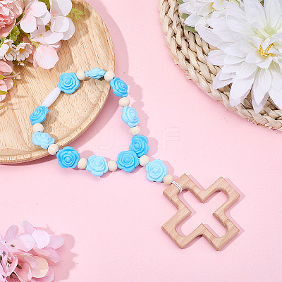 Wood & Silicone Rose Beads Hanging Ornametns HJEW-BM00072-1