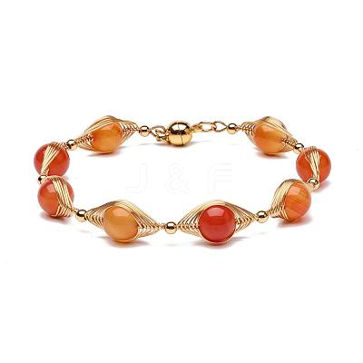 Natural Carnelian Beaded Bracelets for Men Women BJEW-TA00012-01-1