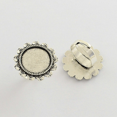 Adjustable Iron Flower Finger Ring Components Alloy Cabochon Bezel Settings PALLOY-Q300-17AS-NR-1