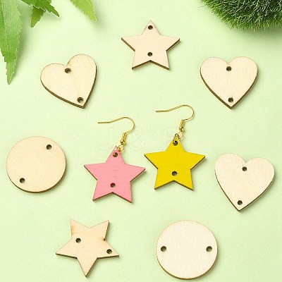 30Pcs 3 Styles Undyed Unfinished Wood Connector Charms WOOD-YW0001-12-1
