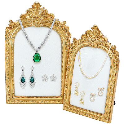 2Pcs 2 Styles Arch Shape Resin & Velvet Photo Frame Necklace Display Stands NDIS-GW0001-01-1