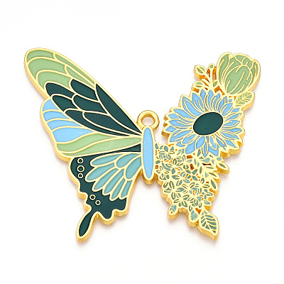 Rack Plating Alloy Enamel Big Pendants ENAM-N056-398D-G-1