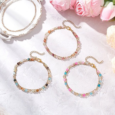 3Pcs Natural Agate Round Beads Multi-strand Bracelets BJEW-JB12468-1