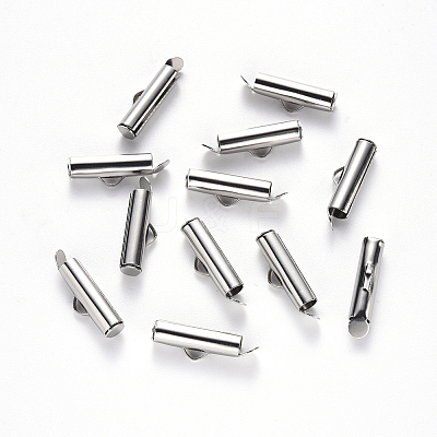 Non-Tarnish 304 Stainless Steel Slide On End Clasp Tubes X-STAS-S115-01F-P-1