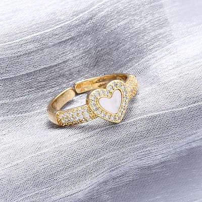 Brass Micro Pave Cubic Zirconia Shell Cuff Rings KK-D363-24B-G-1