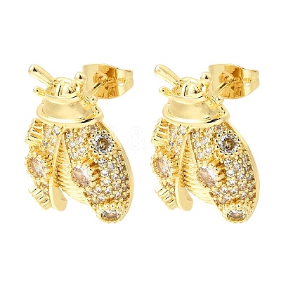 Brass Micro Pave Cubic Zirconia Stud Earrings EJEW-D355-02G-02-1