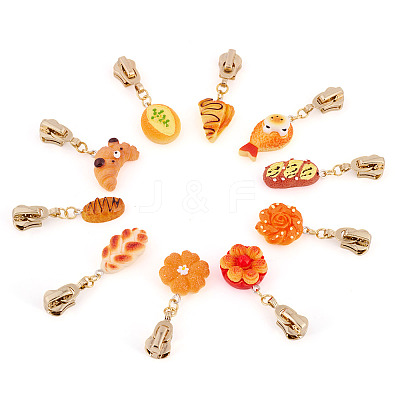 10Pcs 10 Styles Bread Resin Zipper Sliders HJEW-TAC0078-1