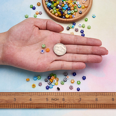 300Pcs 10 colors Handmade Millefiori Glass Beads LAMP-TA0002-05-1