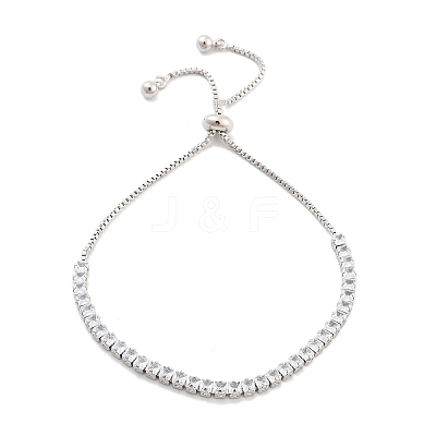 Brass Pave Clear Cubic Zirconia Square Box Chain Slider Bracelets BJEW-YWC0002-10A-P-1