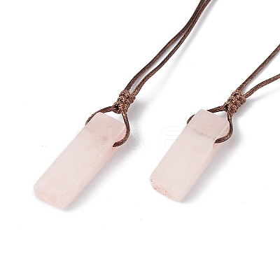 Natural Rose Quartz Nugget Pendant Necklace with Waxed Cord for Women NJEW-F306-01G-1