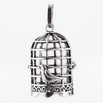 Rack Plating Brass Cage Pendants KK-Q402-14AS-1