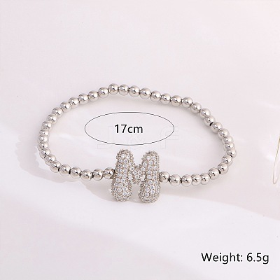 Brass Micro Pave Clear Cubic Zirconia Beaded Stretch Bracelets for Women FS-WG5260F-07-1