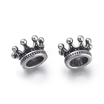 Crown 304 Stainless Steel with Cubic Zirconia European Beads STAS-F243-34AS-1