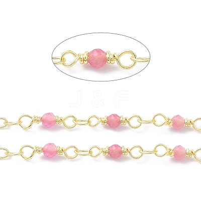 Brass & Natural Red Agate Handmade Beaded Chain CHC-D029-15G-01-1