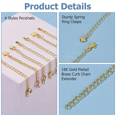 12Pcs 4 Styles Brass Curb Chain Extender KK-HS0015-33G-1