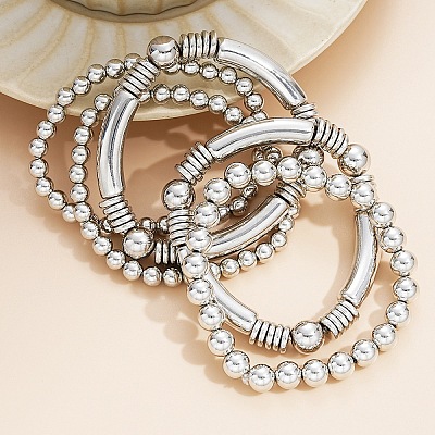 5Pcs CCB Beaded Stretch Bracelets PW-WG818D2-02-1