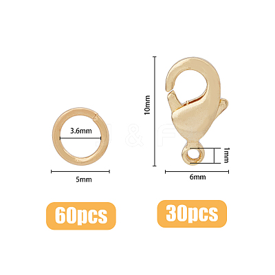 30Pcs Brass Lobster Claw Claps & 60Pcs Open Jump Rings KK-HY0002-77-1