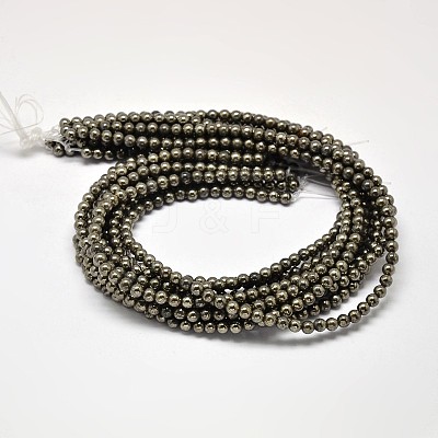 Natural Pyrite Round Beads Strands G-F197-10-10mm-1
