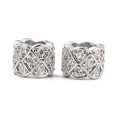 Brass Micro Pave Clear Cubic Zirconia European Beads ZIRC-P091-06P-RS-1