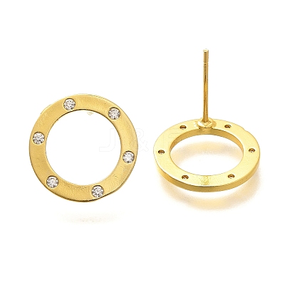 Ring Brass Micro Pave Clear Cubic Zirconia Stud Earrings EJEW-C126-04G-1
