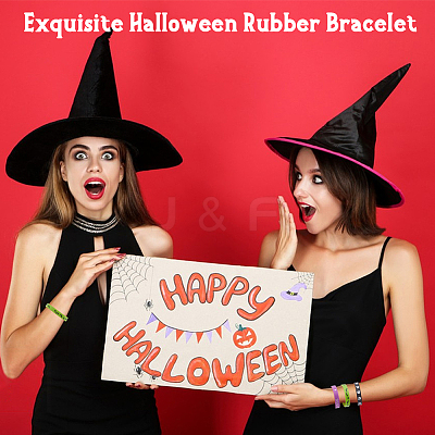 28Pcs 7 Colors Halloween Themed Silicon Cord Bracelets BJEW-CN0001-09-1
