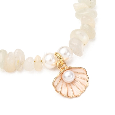 3Pcs Natural Moonstone & Rose Quartz & Synthetic Turquoise Chips & Shell Pearl Beads Bracelets Sets BJEW-JB12413-1