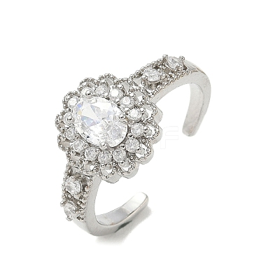 Brass Micro Pave Cubic Zirconia Cuff Open Rings RJEW-C163-19P-1