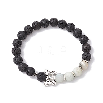 Natural Flower Amazonite & Lava Rock & Alloy Beaded Stretch Bracelet BJEW-JB09746-1