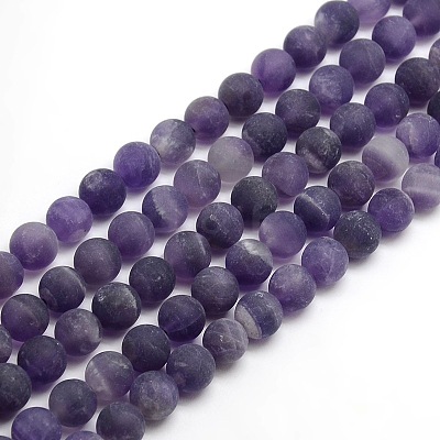 Frosted Natural Amethyst Round Bead Strands G-M064-4mm-13-1