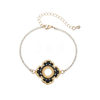 Glass Seed Beaded Flower Link Bracelet with Golden Stainless Steel Chains EZ8902-2-1