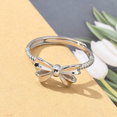 925 Sterling Silver Bowknot Adjustable Rings for Women RJEW-R008-02S-04-1