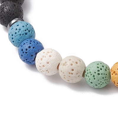 Natural Lava Rock Round Beads Stretch Bracelets for Men Women BJEW-JB11748-1