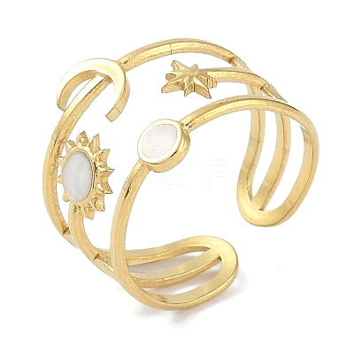 Ion Plating(IP) 304 Stainless Steel Enamel Cuff Finger Rings RJEW-L107-037G-01-1
