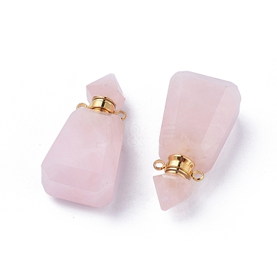 Faceted Natural Rose Quartz Openable Perfume Bottle Pendants G-P435-B-01G-1