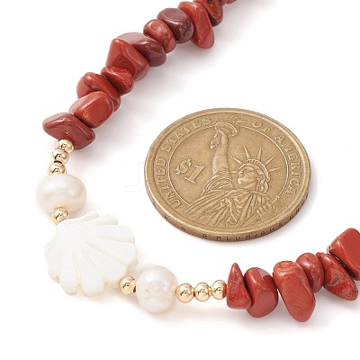 Natural Mixed Gemstone & Pearl & Shell Beaded Chains Necklace NJEW-JN04346-1