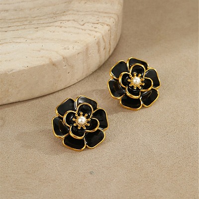 304 Stainless Steel Flower Stud Earrings LS-EJEW-A147-03G-1
