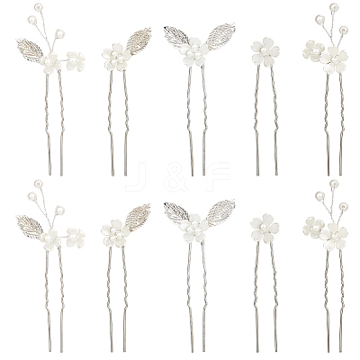 Alloy with Plastic Beads Hair Sticks for Women Girls OHAR-WH20010-08P-1