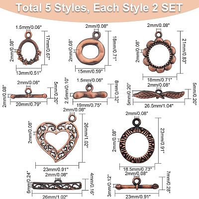 10 Sets 5 Styles Brass Toggle Clasps KK-FH0004-14-1