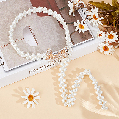1Pc Acrylic Pearl Braided Stretch Chain Belts AJEW-CP0008-12A-1