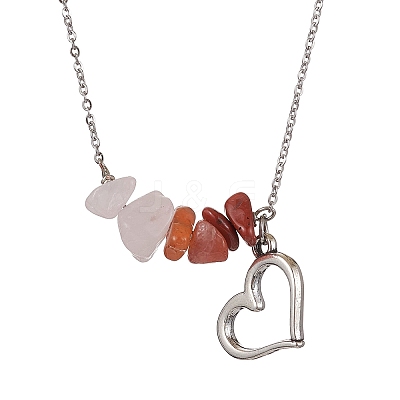 Gradient Color Gemstone Chip & Alloy Pendant Necklaces NJEW-JN05074-1