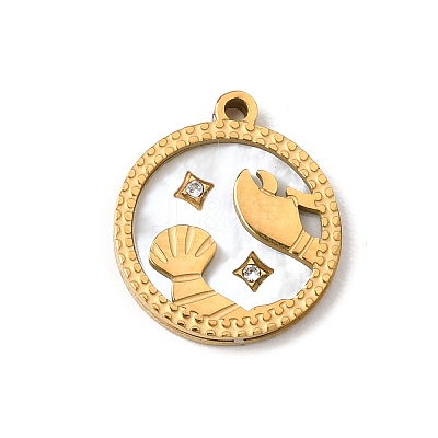 12 Constellations 304 Stainless Steel & Natural Shell & Rhinestone Pendants SA-CBAA9A2-06G-06-1
