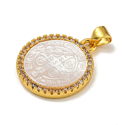 Rack Plating Brass Micro Pave Clear Cubic Zirconia Flat Round Pendants KK-U025-10G-07-1