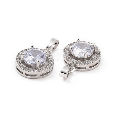 Brass Micro Pave Clear Cubic Zirconia Pendants KK-E068-VC440-1