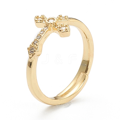 Brass Micro Pave Clear Cubic Zirconia Cuff Rings ZIRC-M117-10G-1