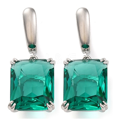 Brass Pave Cubic Zirconia Rectangle Hoop Earrings for Women EJEW-I304-28P-1