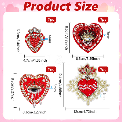 4Pcs 4 Styles Heart Polyester Embroidered Cloth Patch PATC-NB0001-67B-1