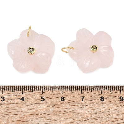 Brass & Natural Rose Quartz & Cubic Zirconia Pendants GG-CBAD360-18G-01-1