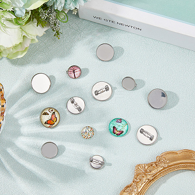 40Pcs 4 Styles 304 Stainless Steel Brooch Cabochon Settings STAS-BBC0007-28-1